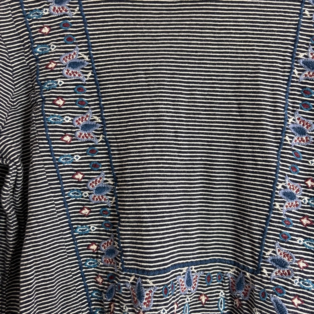 LOFT Women’s Size Medium Navy and White Striped Embroidered Blouse Long Sleeve - Picture 2 of 5